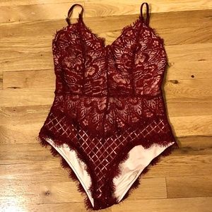 NEVER WORN romantic red lace bodysuit